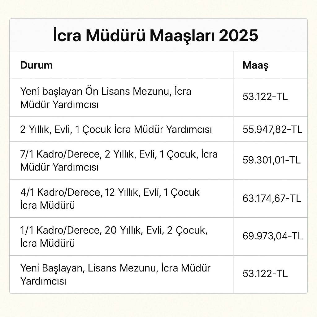İcra Müdürü Maaşı Ne Kadar Oldu? 2025 İcra Müdür Yardımcısı Maaşları 2025 İcra Müdürü ve Müdür Yardımcısı Güncel Maaş Tablosu